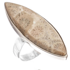 1 5/16" Cool Fossil Coral 925 Sterling Silver Sz 6 Ring
