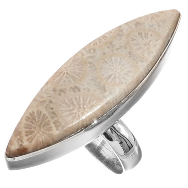 1 5/16" Cool Fossil Coral 925 Sterling Silver Sz 6 Ring