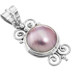 1 5/8" PACIFIC OCEAN CULTURED CHAMPAGNE MABE PEARL 925 STERLING SILVER pendant