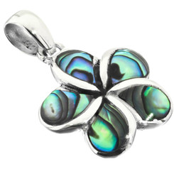 1 1/4" PLUMERIA PAUA ABALONE SHELL 925 STERLING SILVER pendant