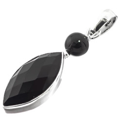 1 1/2" MARQUISE CHECKERBOARD BLACK ONYX 925 STERLING SILVER DROP pendant