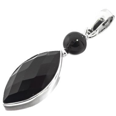 1 1/2" MARQUISE CHECKERBOARD BLACK ONYX 925 STERLING SILVER DROP pendant