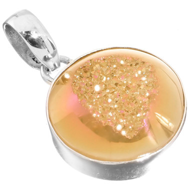 1" DAINTY SUNSET GOLD PINK AZALEA TITANIUM DRUZY 925 STERLING SILVER pendant
