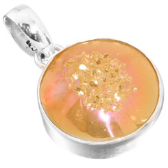 1" DAINTY SUNSET GOLD PINK AZALEA TITANIUM DRUZY 925 STERLING SILVER pendant