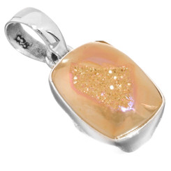 1" DAINTY SUNSET GOLD PINK TITANIUM DRUZY DRUSY 925 STERLING SILVER pendant
