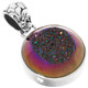 7/8" DAINTY ROUND RAINBOW TITANIUM AGATE DRUZY 925 STERLING SILVER pendant