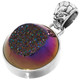7/8" DAINTY ROUND RAINBOW TITANIUM AGATE DRUZY 925 STERLING SILVER pendant