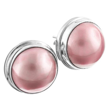 11/16" Pink Mabe Pearl 925 Sterling Silver Post Earrings