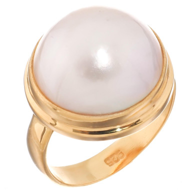 SOUTH PACIFIC WHITE MABE PEARL GOLD PLATED 925 STERLING SILVER SZ 6 ring