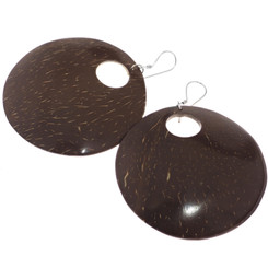 2 1/2" Large Round Bohemian Coconut Shell Wood Hoop Earrings