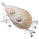 925 Silver Double Mabe Blister Pearl Orchid Filigree Sterling Pendant, 4 3/4"