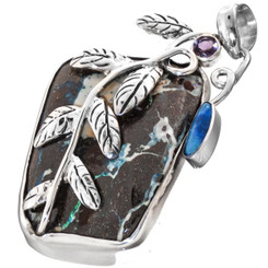 GENUINE NATURAL AUSTRALIAN OPAL BOULDER AMETHYST 925 STERLING SILVER pendant