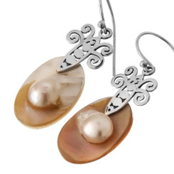 1" Blister Freshwater Pearl 925 Sterling Silver Earrings