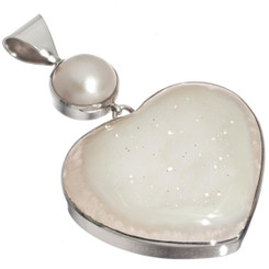2 5/8" HEART DRUZY DRUSY MABE PEARL 925 STERLING SILVER pendant