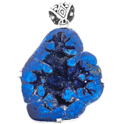 925 Silver Specimen Azurite Nodule Geode Druzy Sterling Pendant
