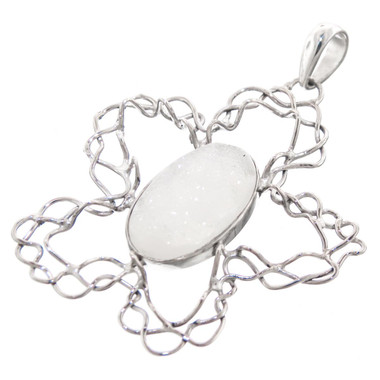 2 1/4" WHITE AGATE DRUZY DRUSY WIRE FILIGREE 925 STERLING SILVER pendant