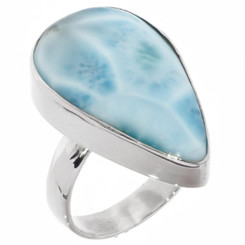 1" GENUINE DOMINICAN REPUBLIC BLUE LARIMAR 925 STERLING SILVER SZ 6 ring