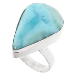 925 Silver Genuine Dominican Republic Blue Larimar Sterling Sz 6 Ring, 1 1/4"