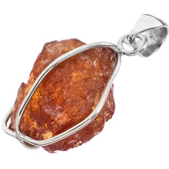 Genuine Zambia Specetite Garnet Rough 925 Sterling Silver Pendant, 1 1/4"
