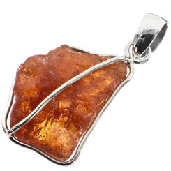 Genuine Zambia Specetite Garnet Rough 925 Sterling Silver Pendant, 1 3/8"
