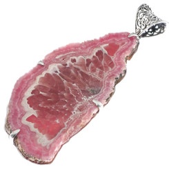 BOLD STATEMENT PIECE 4 3/8" RHODOCHROSITE STALACTITE SLICE 925 SILVER pendant