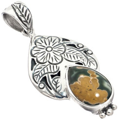 Sale! 1 5/16" Ocean Jasper 925 Sterling Silver Pendant