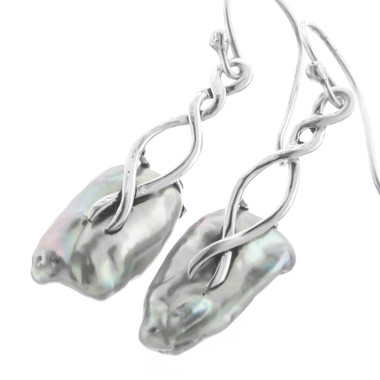 1 3/16" BAROQUE BIWA FRESHWATER PEARL 925 STERLING SILVER DROP earrings