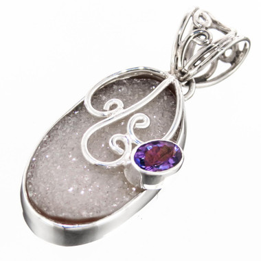1 9/16" AGATE DRUZY DRUSY AMETHYST 925 STERLING SILVER pendant
