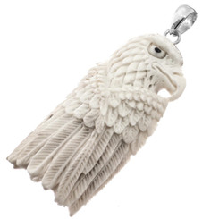 2 5/8" HANDCARVED EAGLE GENUINE DEER ANTLER 925 STERLING SILVER pendant
