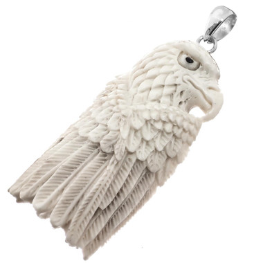 2 5/8" HANDCARVED EAGLE GENUINE DEER ANTLER 925 STERLING SILVER pendant