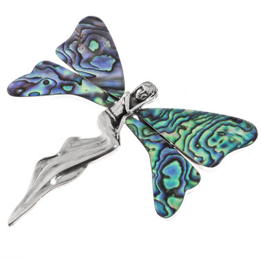 3 1/2" PAUA ABALONE SHELL BUTTERFLY ANGEL 925 STERLING SILVER BROOCH pendant