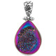 925 Silver Dainty Teardrop Rainbow Titanium Agate Druzy Sterling Pendant, 1 1/8"