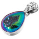 925 Silver Dainty Teardrop Rainbow Titanium Agate Druzy Sterling Pendant, 1 1/8"