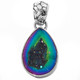 925 Silver Dainty Teardrop Rainbow Titanium Agate Druzy Sterling Pendant, 1 1/8"