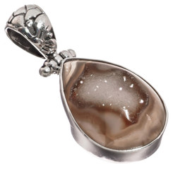 1" DAINTY NATURAL TEARDROP AGATE DRUZY DRUSY PEAR 925 STERLING SILVER pendant