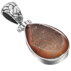 1" DAINTY NATURAL TEARDROP AGATE DRUZY DRUSY PEAR 925 STERLING SILVER pendant