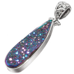 1 5/8" WINDOW TITANIUM GREEN RAINBOW AGATE DRUZY 925 STERLING SILVER pendant