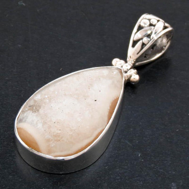 925 Silver Teardrop Druzy Drusy Sterling Pendant, 1 5/16"