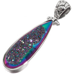 1 5/8" WINDOW TITANIUM GREEN RAINBOW AGATE DRUZY 925 STERLING SILVER pendant