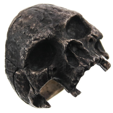 Mens Masonic Large Half Skull Dark 925 Silver Biker Ring, 1 1/8"