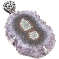 925 Silver Fifirose Amethyst Stalactite Crystal Slice Sterling Pendant, 2 1/8"