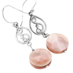 1" BABY PINK LILAC OYSTER MOTHER OF PEARL SHELL 925 STERLING SILVER earrings