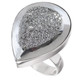 1" Teardrop Pear Silver Mist Titanium Druzy 925 Silver Ring, Size 7