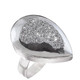 1" Teardrop Pear Silver Mist Titanium Druzy 925 Silver Ring, Size 7