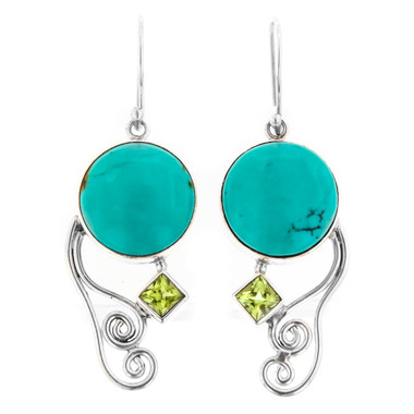 1 1/4" GENUINE TURQUOISE PERIDOT 925 STERLING SILVER earrings