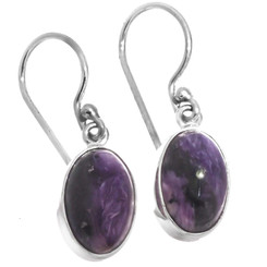 11/16" DAINTY OVAL PURPLE CHAROITE 925 STERLING SILVER earrings