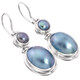 1" BLUE OVAL MABE CULTURED PEARL IRRIDESCENT BIWA PEARL 925 SILVER earrings