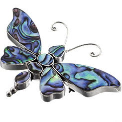 2 3/4" PAUA ABALONE SHELL BUTTERFLY 925 STERLING SILVER brooch AND pendant