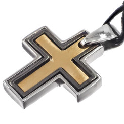 925 Silver Cross Mens Brushed Gold Gunmetal Plated Over Sterling Pendant, 1 1/8"