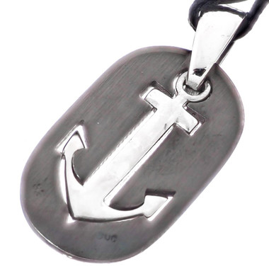 925 Silver Anchor Sailor Mens Gunmetal Black Plated Sterling Necklace, 1 1/4"